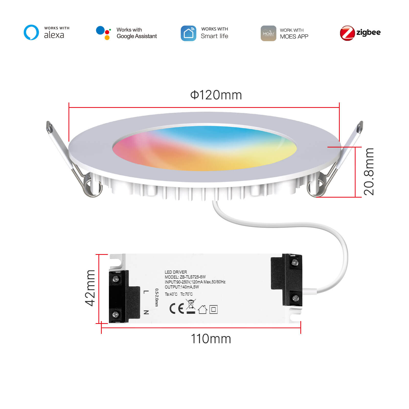 MOES ZigBee Tuya Dimming Spot Lamp 6W RGB Smart Downlight