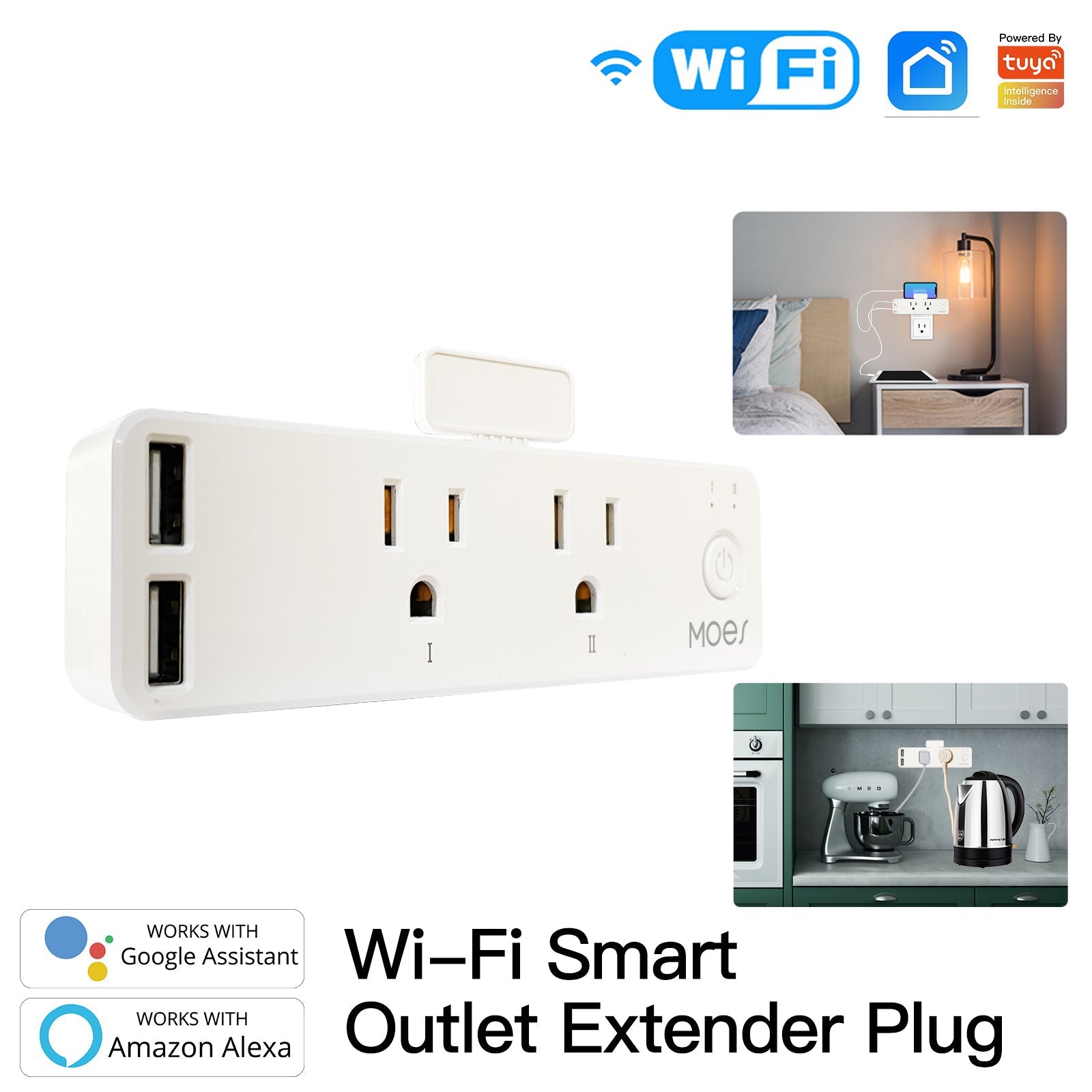 MOES WiFi Smart US Outlet Extender with Removable Shelf and 2 USB Ports