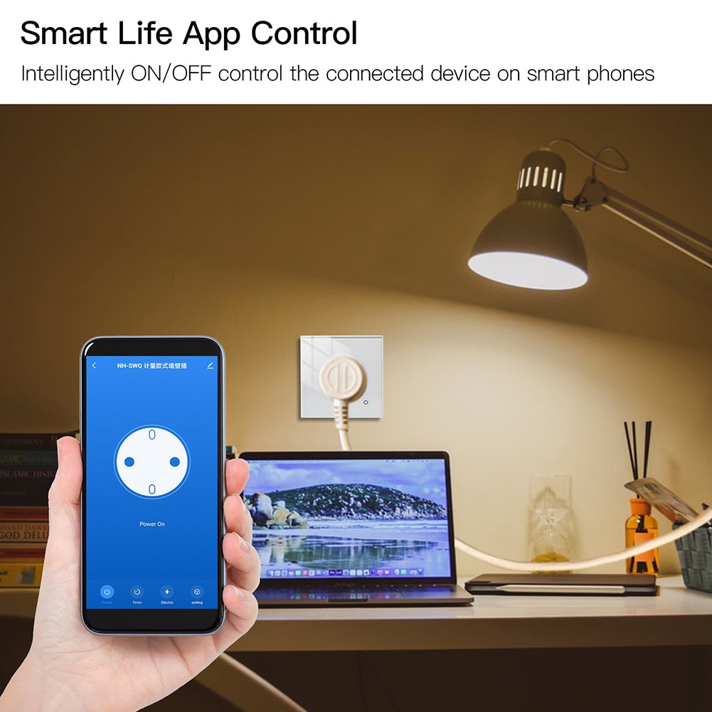 MOES WiFi Smart Wall Socket Glass Touch Panel Outlet Power Monitor