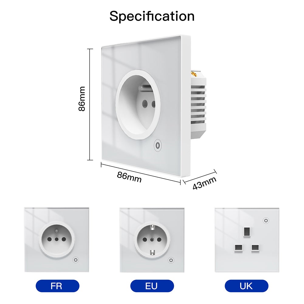MOES WiFi Smart Wall Socket Glass Touch Panel Outlet Power Monitor