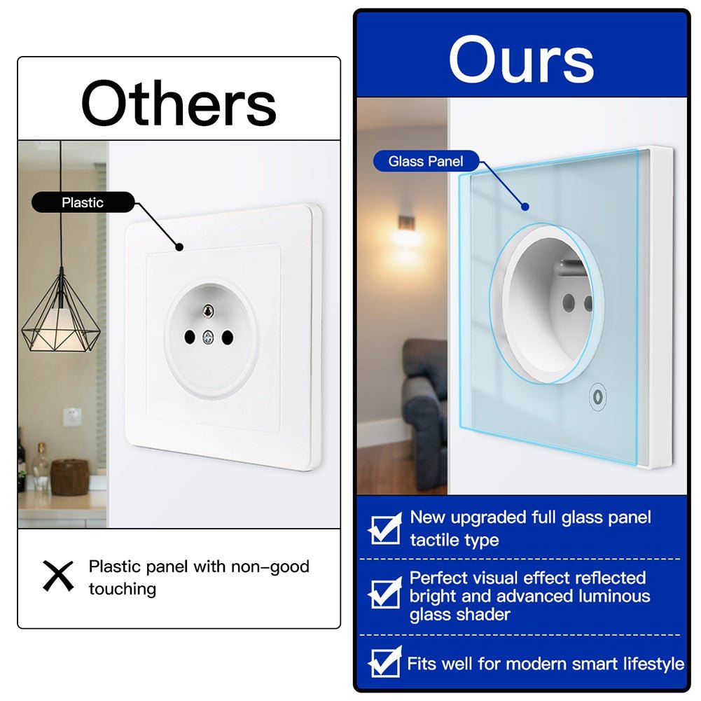 MOES WiFi Smart Wall Socket Glass Touch Panel Outlet Power Monitor