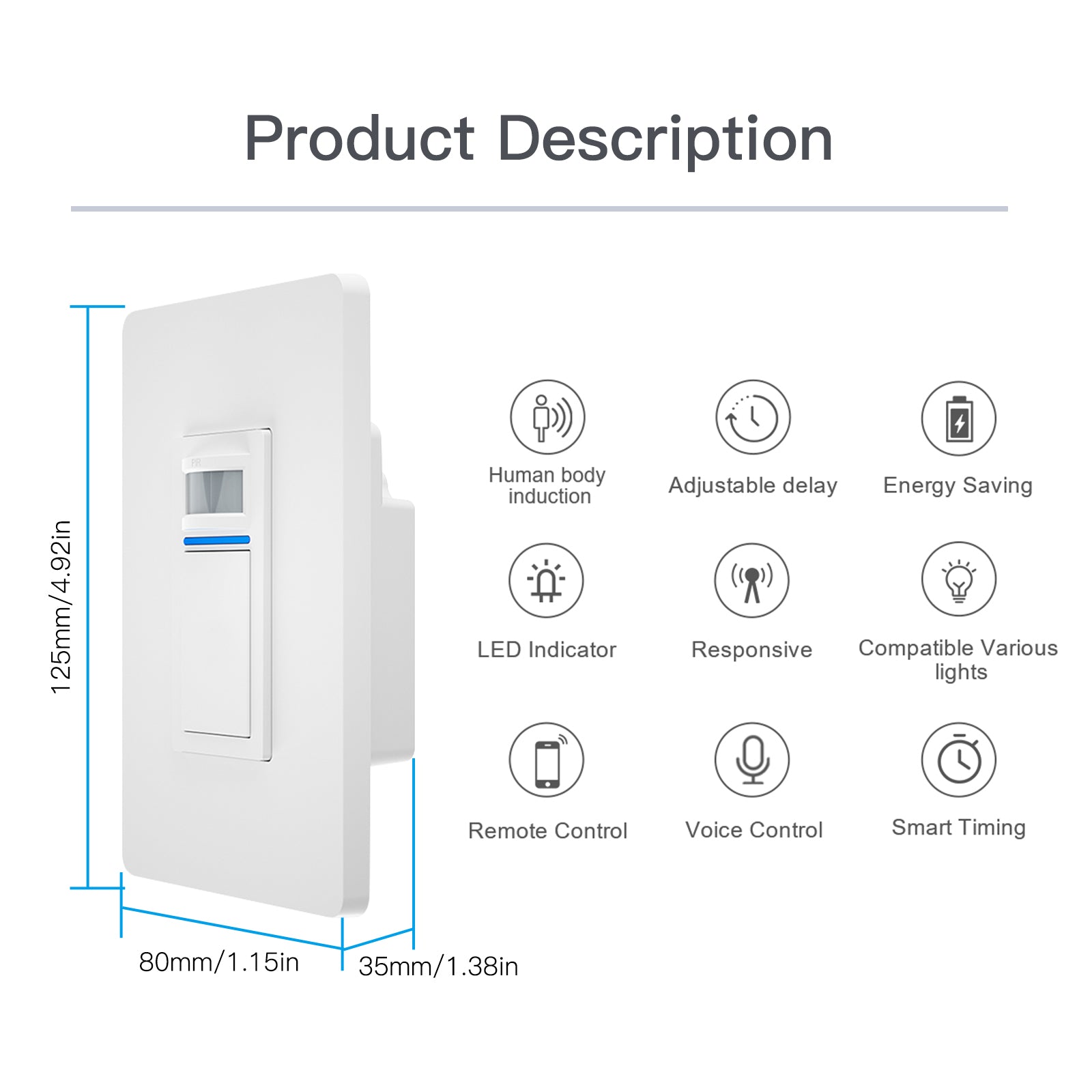MOES WiFi Smart PIR Motion Sensor Light Switch Single Pole 110-125V