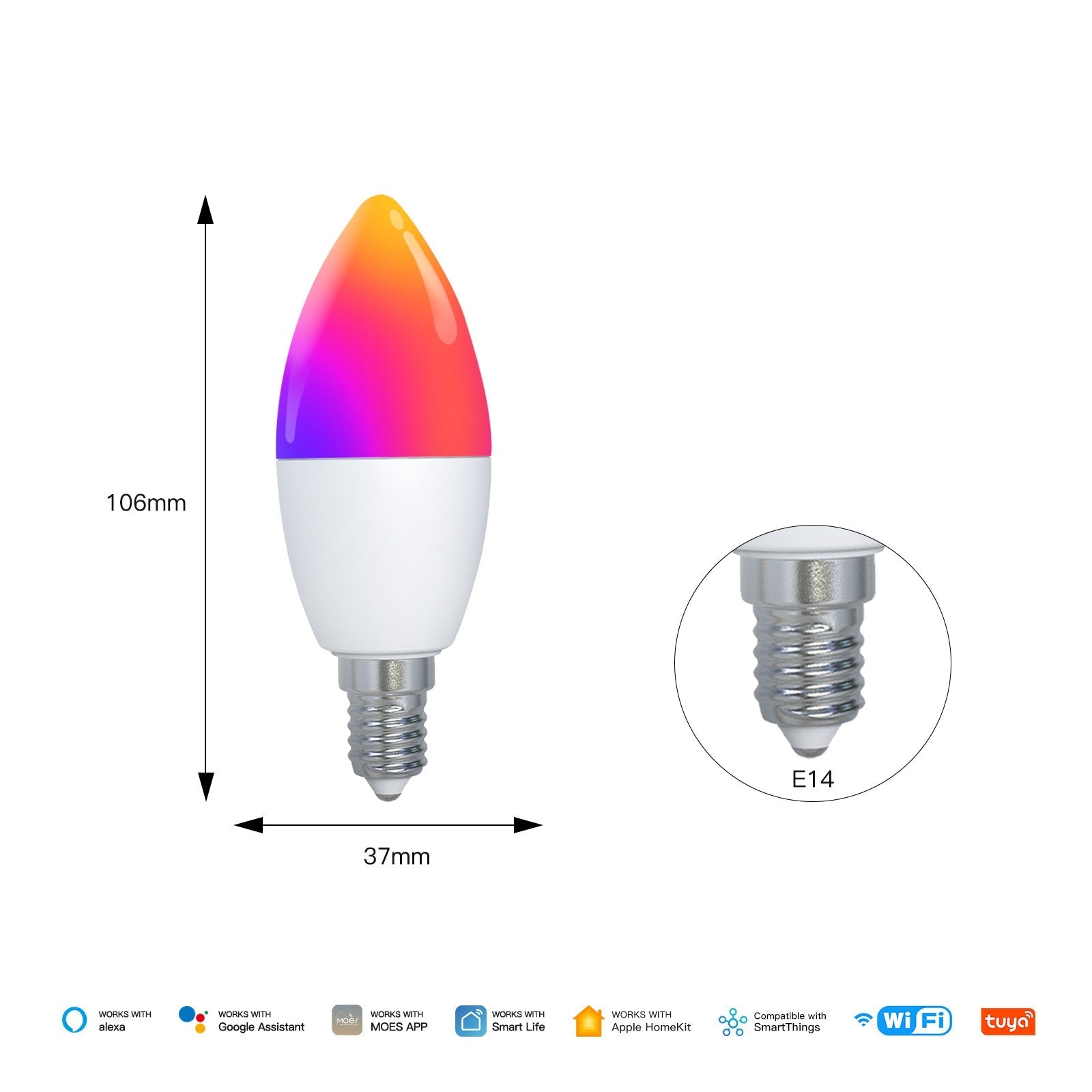 MOES Tuya Matter WiFi Smart LED E14 Dimmable Light Bulb