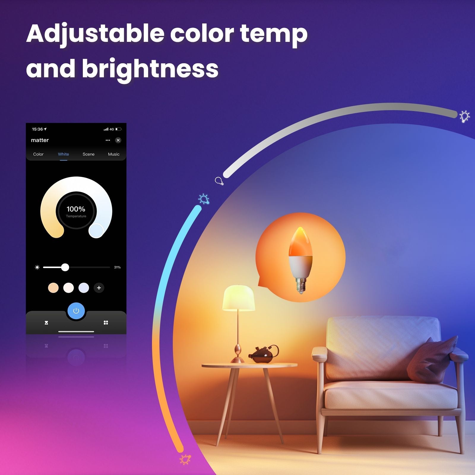 MOES Tuya Matter WiFi Smart LED E14 Dimmable Light Bulb
