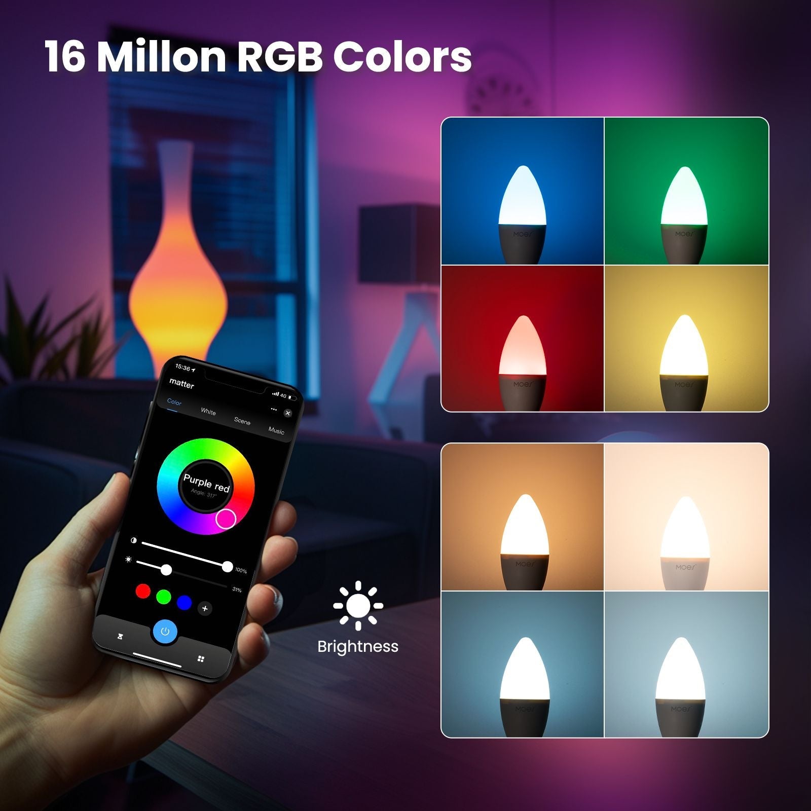 MOES Tuya Matter WiFi Smart LED E14 Dimmable Light Bulb