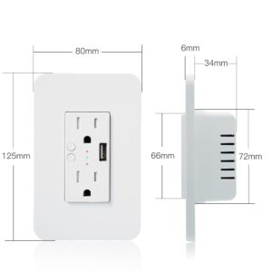 MOES WiFi Smart Power Wall Socket with USB 2 Plug Outlets 15A