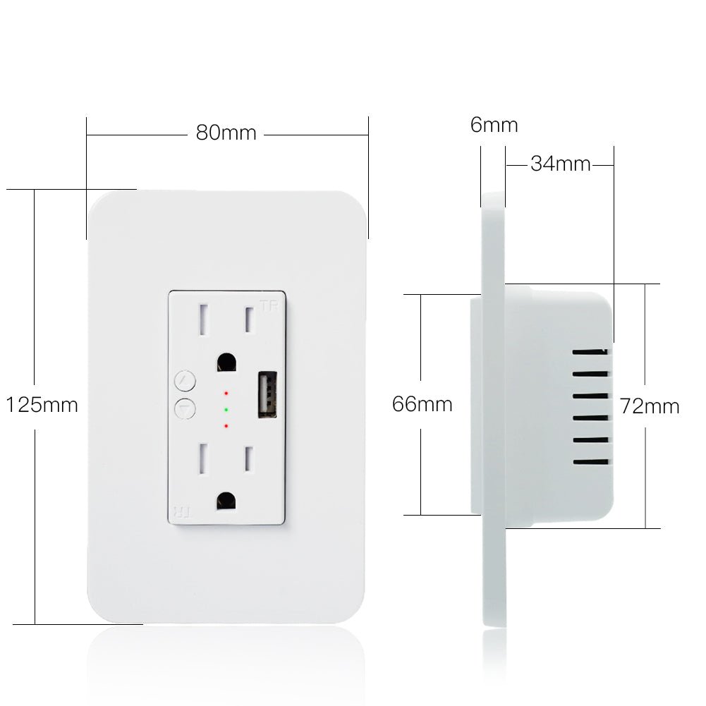 MOES WiFi Smart Power Wall Socket with USB 2 Plug Outlets 15A