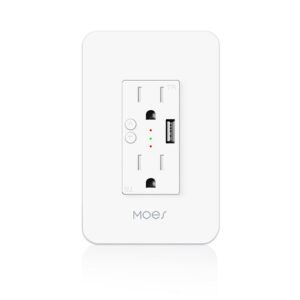 MOES WiFi Smart Power Wall Socket with USB 2 Plug Outlets 15A