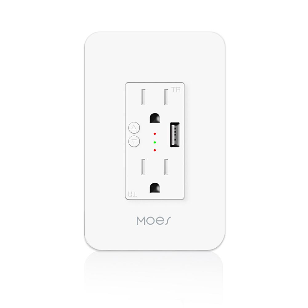 MOES WiFi Smart Power Wall Socket with USB 2 Plug Outlets 15A