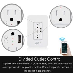 MOES WiFi Smart Power Wall Socket with USB 2 Plug Outlets 15A