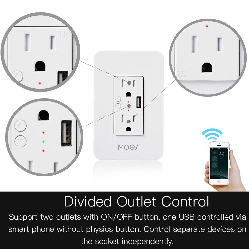 MOES WiFi Smart Power Wall Socket with USB 2 Plug Outlets 15A